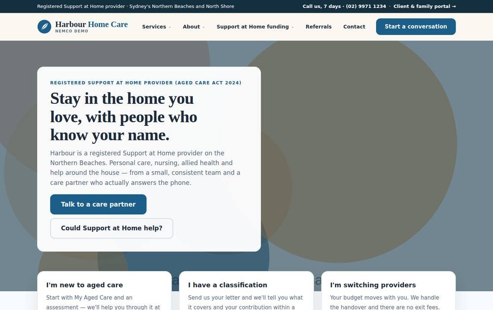 Harbour Home Care — Demo Aged Care 1