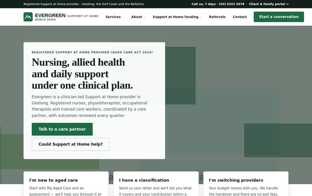 Evergreen Support at Home — Demo Aged Care 2